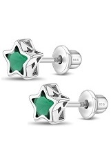 lovely silver green cubic zirconia star shaped baby birthstone earrings